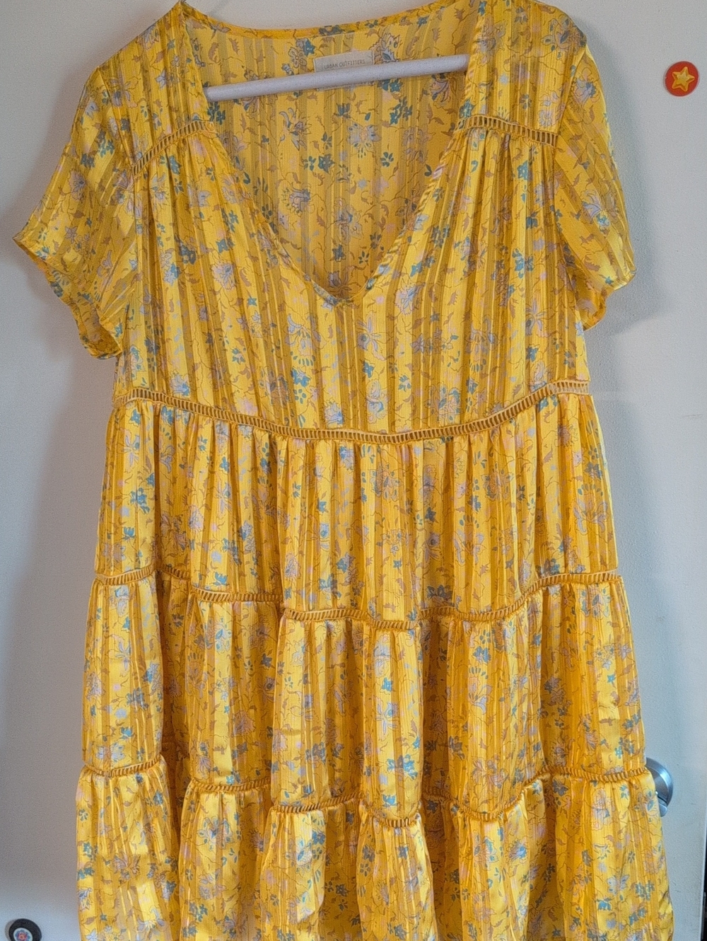 Urban Outfitters Yellow Floral Babydoll ress with Blue Accents